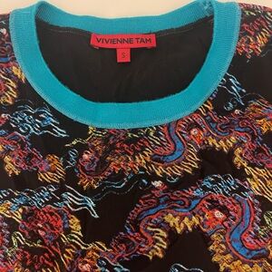 Vivienne Tam Black Tee with Multicolor Dragon Motif